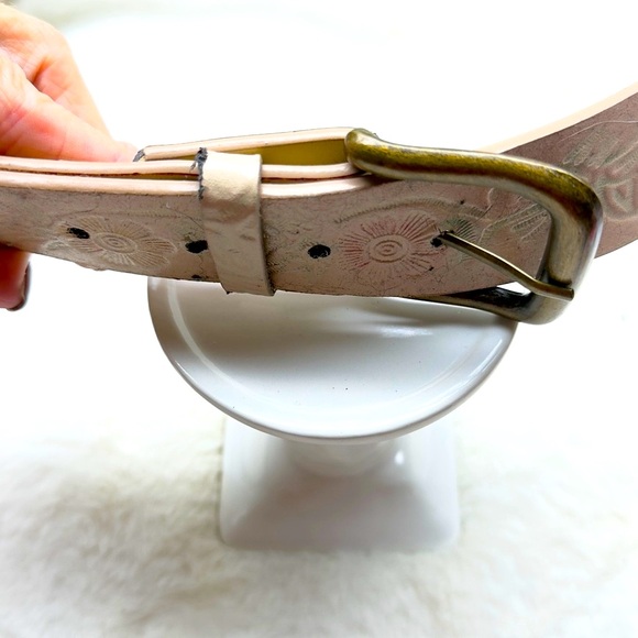 Floral Embossed Belt - Cream with Pink and Blue Accents - Picture 8 of 11